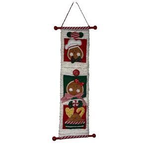 Vintage Gingerbread Christmas Wall Hanging Decor 3 Pocket Appliqué Banner READ
